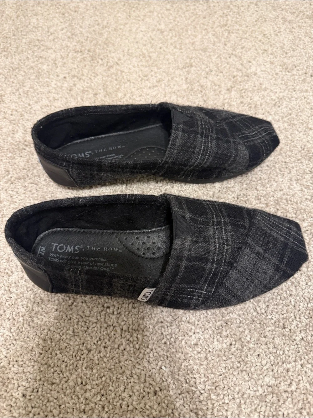 Toms & The Row Black Plaid Slip-On Loafers